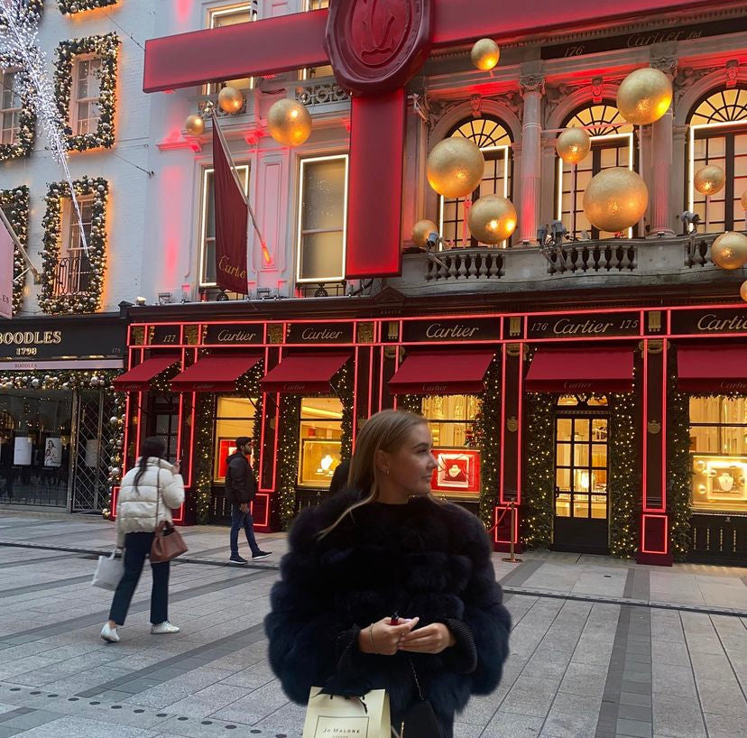 ‘Black’ Premium 5 Row Cropped Sleeve Fox Fur Coat UK 4/6/8 READY TO SEND