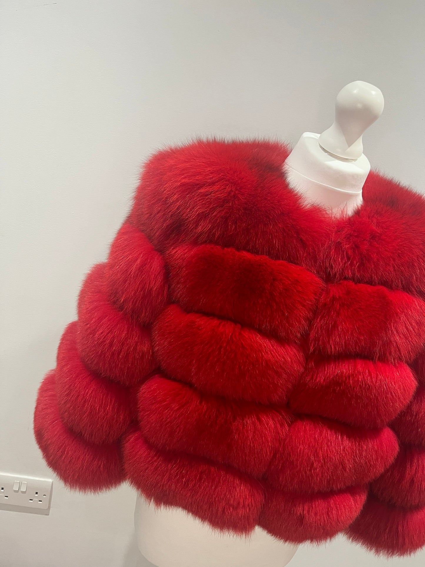 ‘Red’ Premium 8 Row Full Sleeve Fox Fur Coat (10/18 Day Delivery)