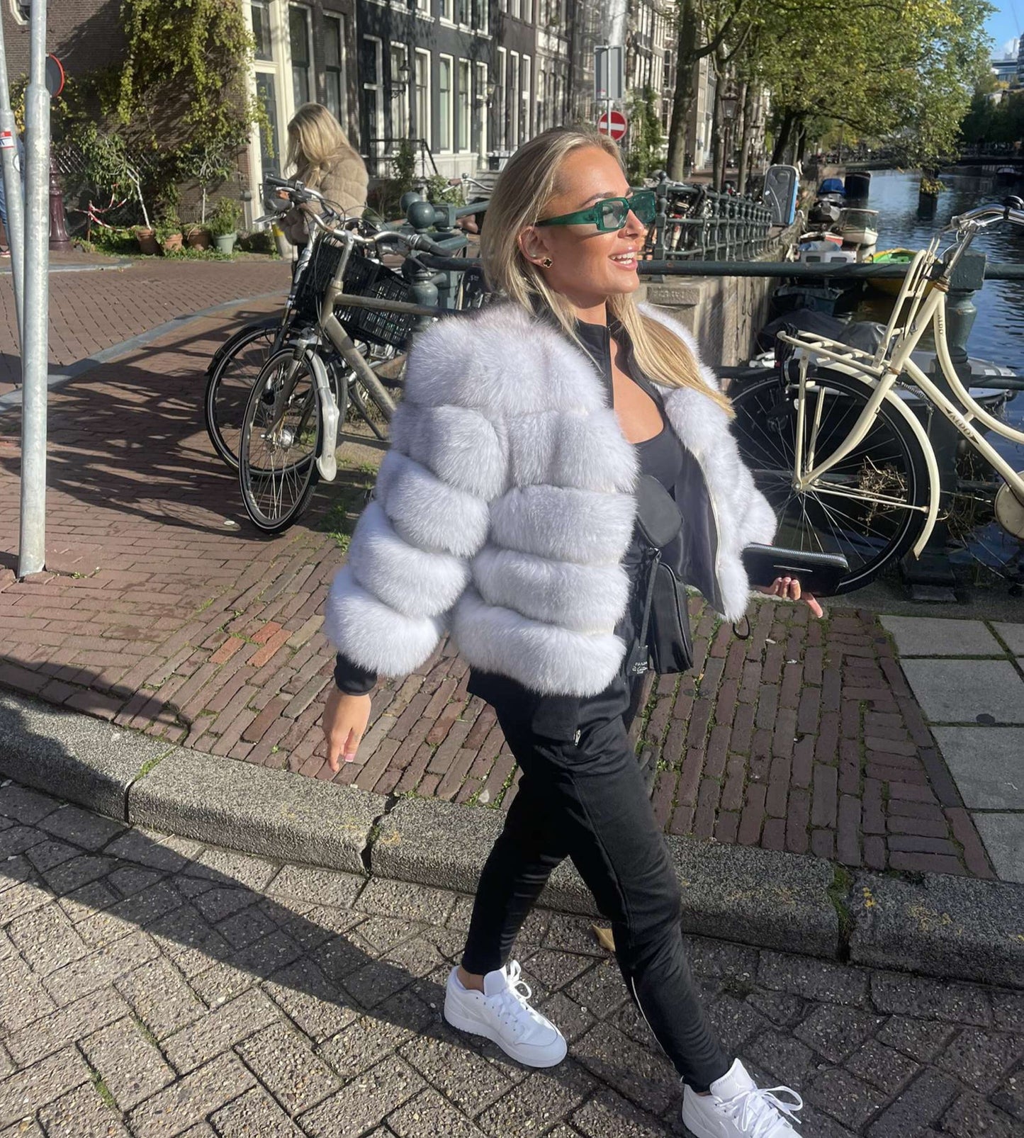 ‘Frost White’ Premium 5 Row Cropped Sleeve Fox Fur Coat (10/18 Day Delivery)