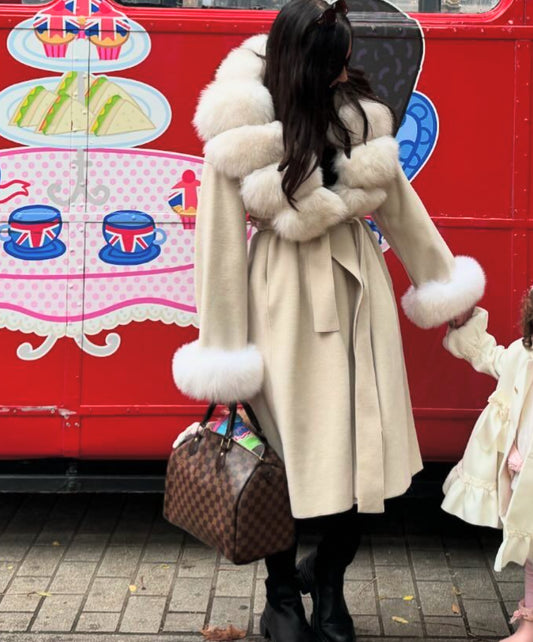 ‘Dolcie’ Long Fox Fur Trim Coat