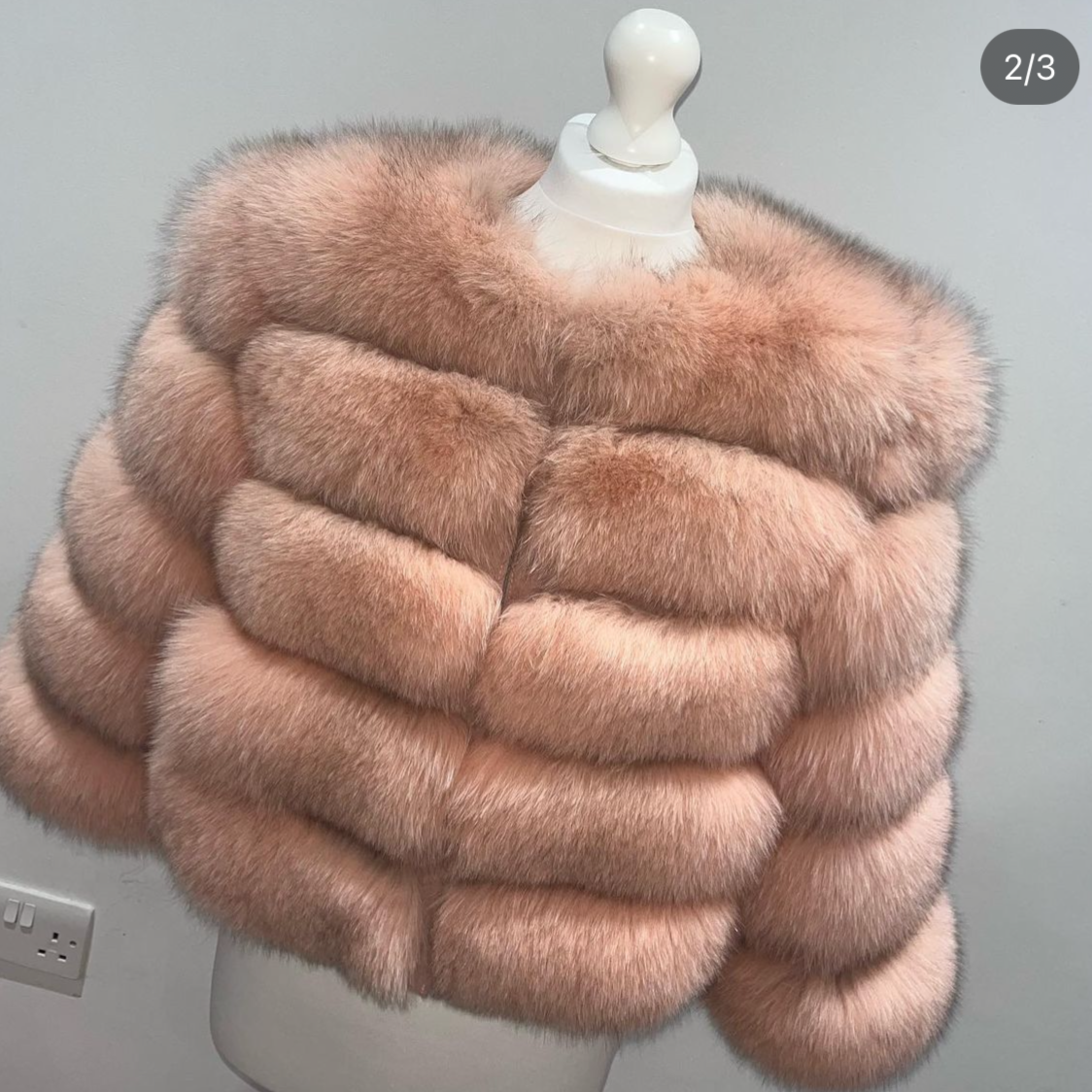 ‘Dusty Pink’ Premium 5 Row Cropped Sleeve Fox Fur Coat (10/18 Day Delivery)
