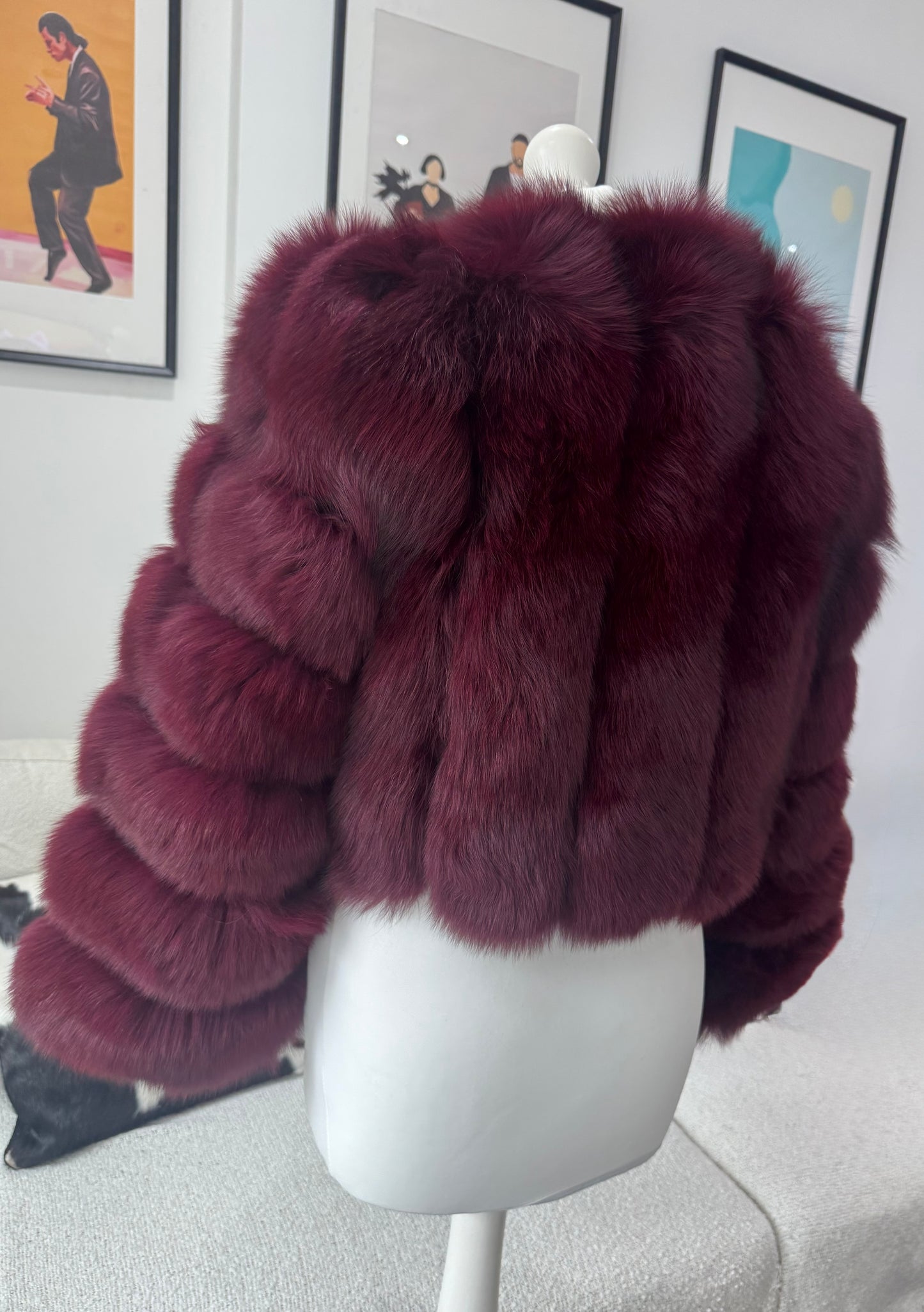 Vertical ‘Cherry Red’ Premium Full Sleeve Fox Fur Coat (10/18 Day Delivery)