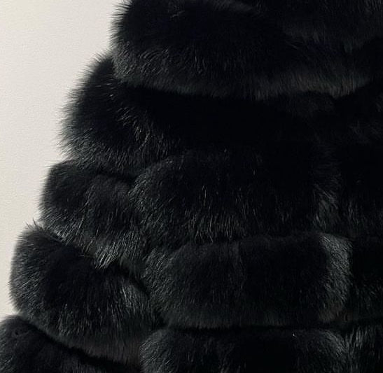 ‘Black’ Premium 8 Row Full Sleeve Fox Fur Coat (10/18 Day Delivery)