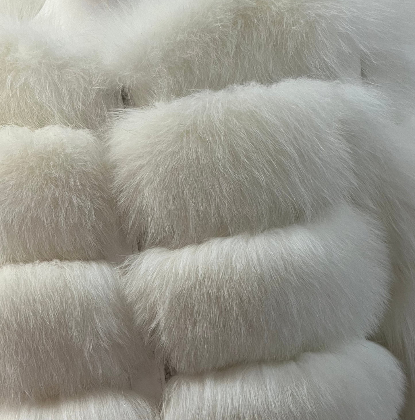 ‘Pure White’ Premium 8 Row Full Sleeve Fox Fur Coat (10/18 Day Delivery)