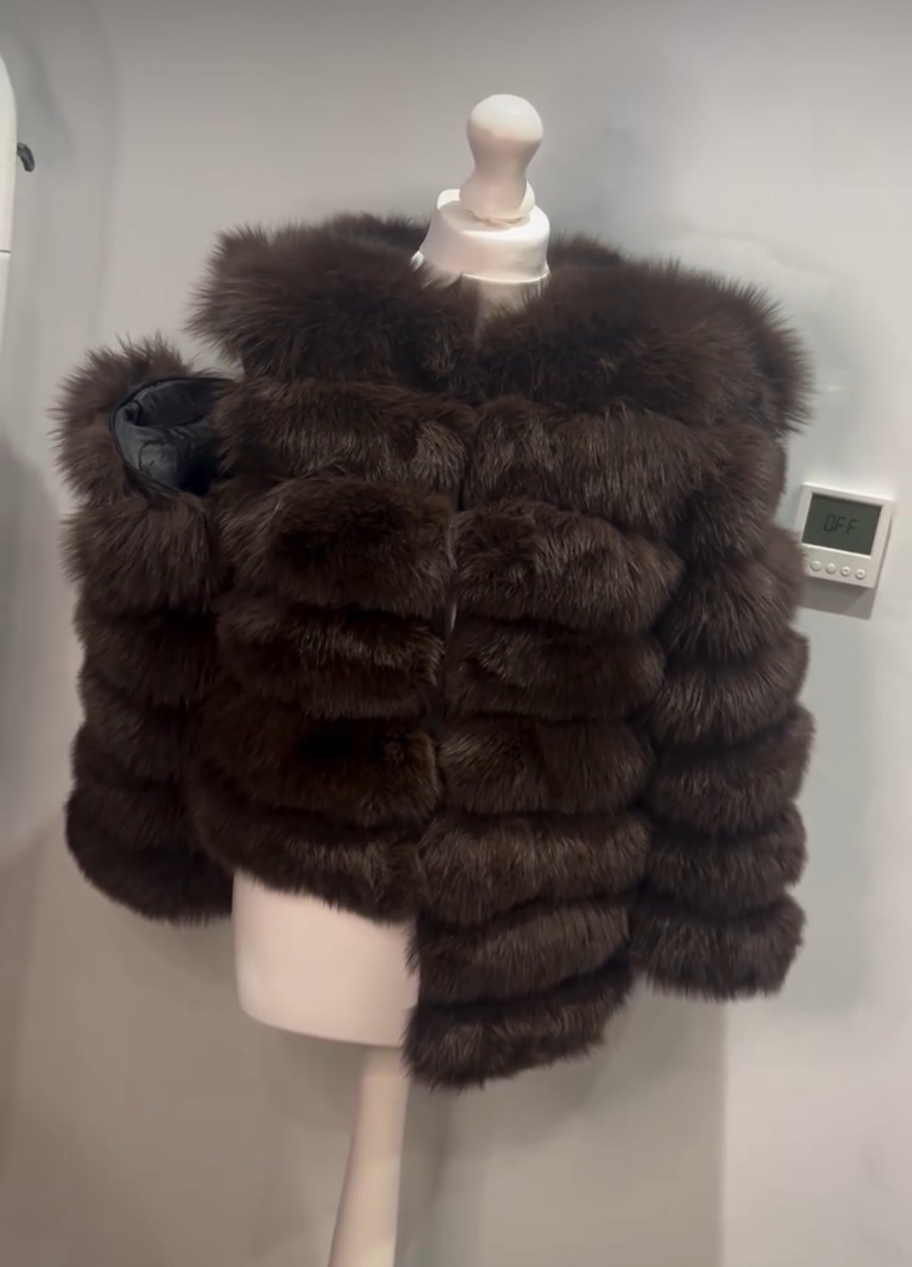 ‘Light Coffee’ Premium 8 Row Full Sleeve Fox Fur Coat (10/18 Day Delivery)