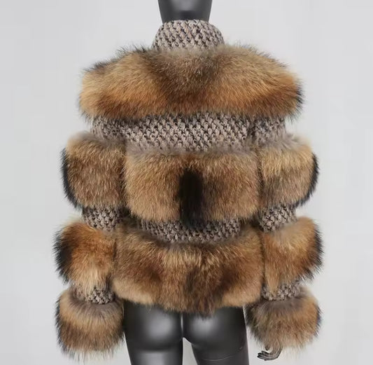 Raccoon x Tweed Fur Jacket