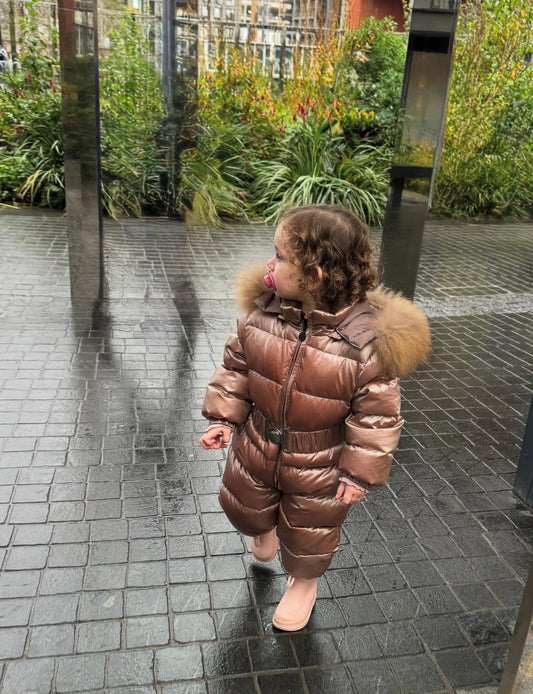 Real Raccoon Fur Kids Snowsuit