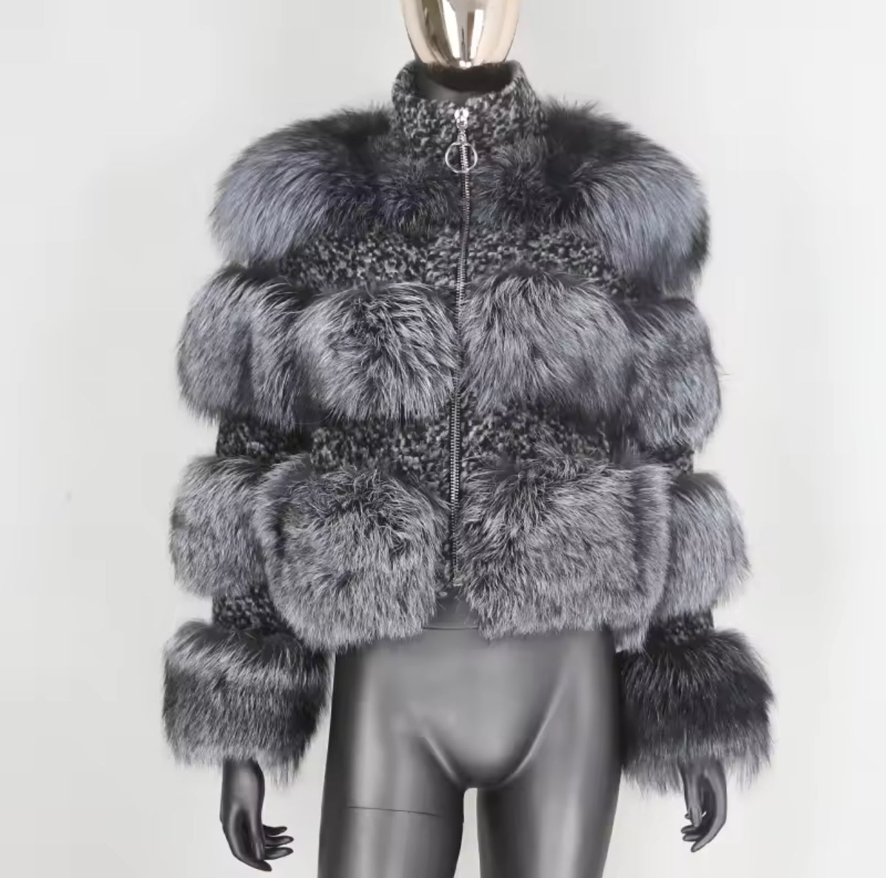 Raccoon x Tweed Fur Jacket