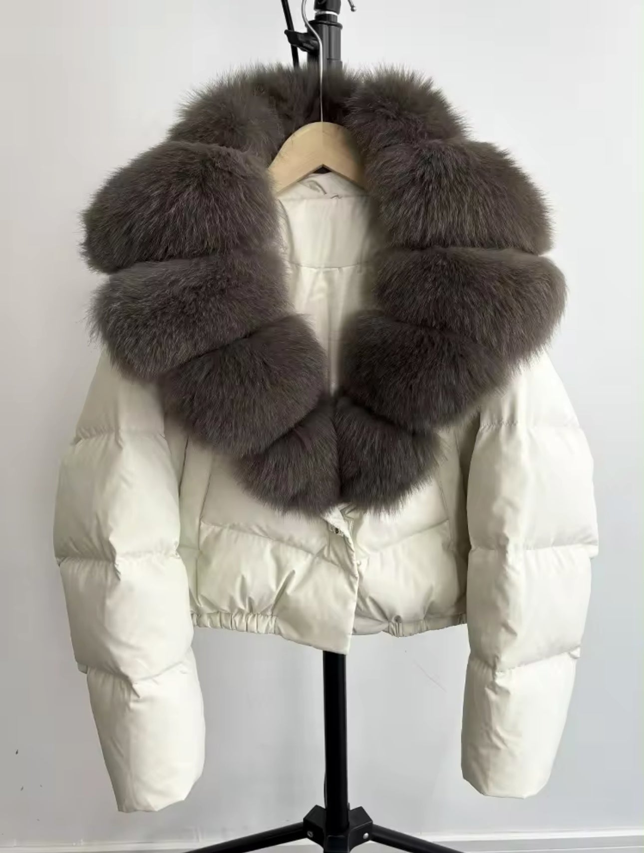 ‘Rosalina’ Real Fox Fur Collar Cropped Body Puffer Jacket