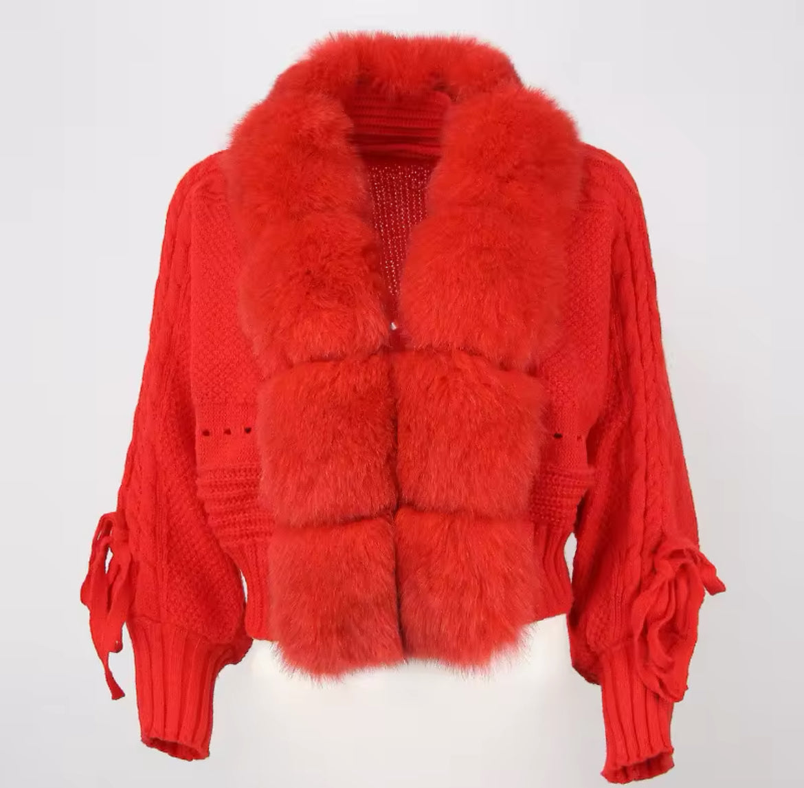 Fox Fur Trim Knitted Cardigan