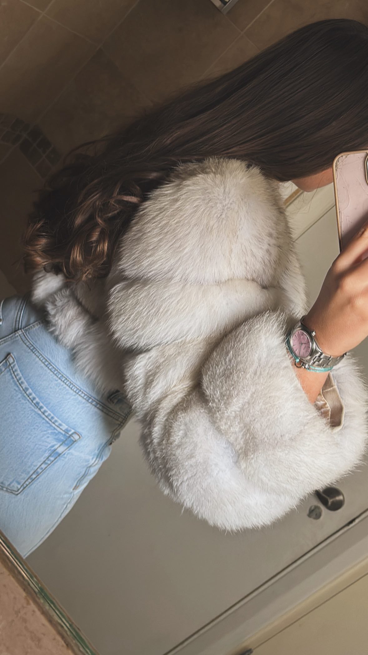 Vertical Premium Full Sleeve Fox Fur Coat (10/18 Day Delivery)