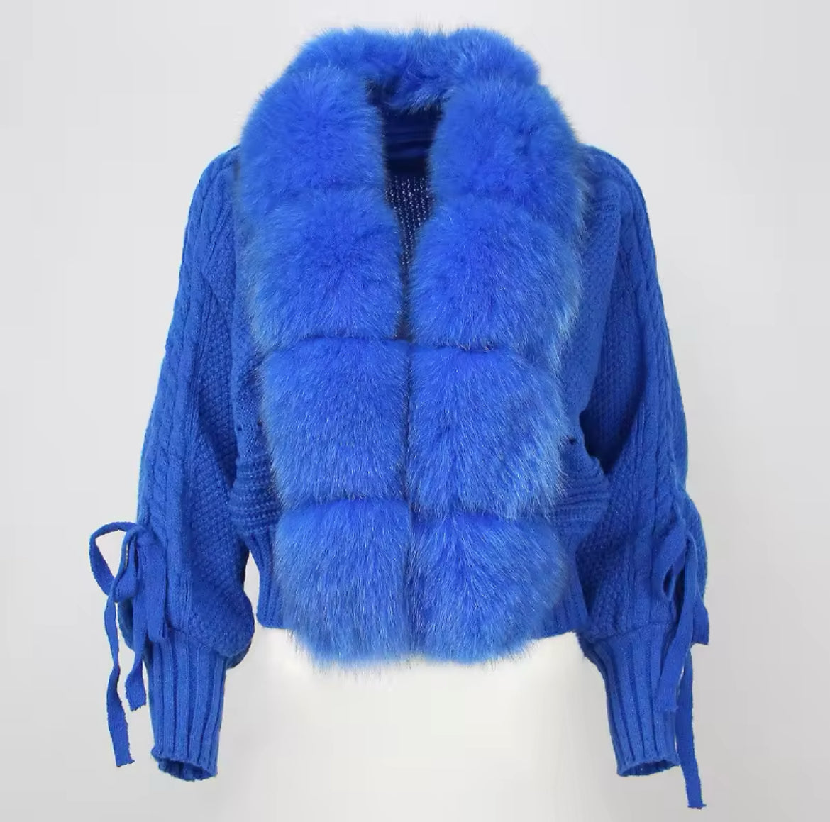 Fox Fur Trim Knitted Cardigan