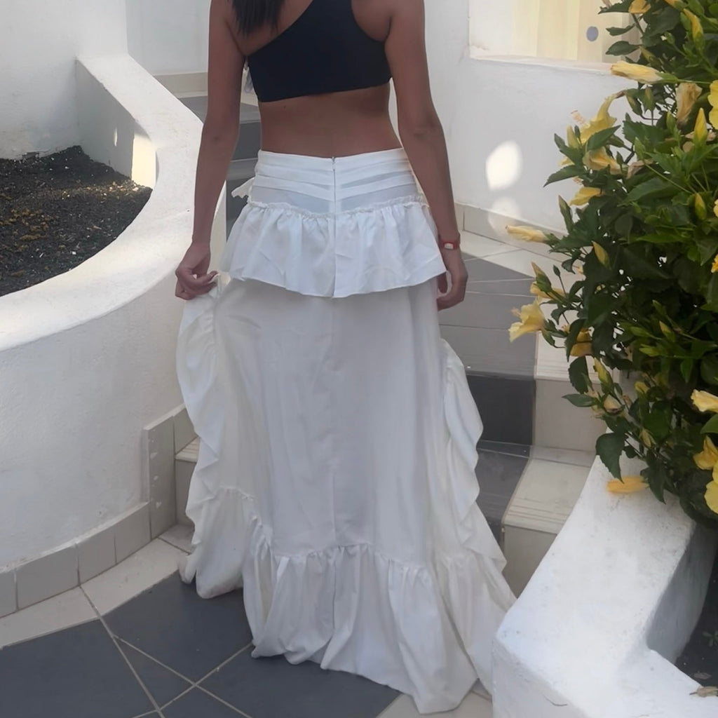 Ruffle White Maxi Skirt