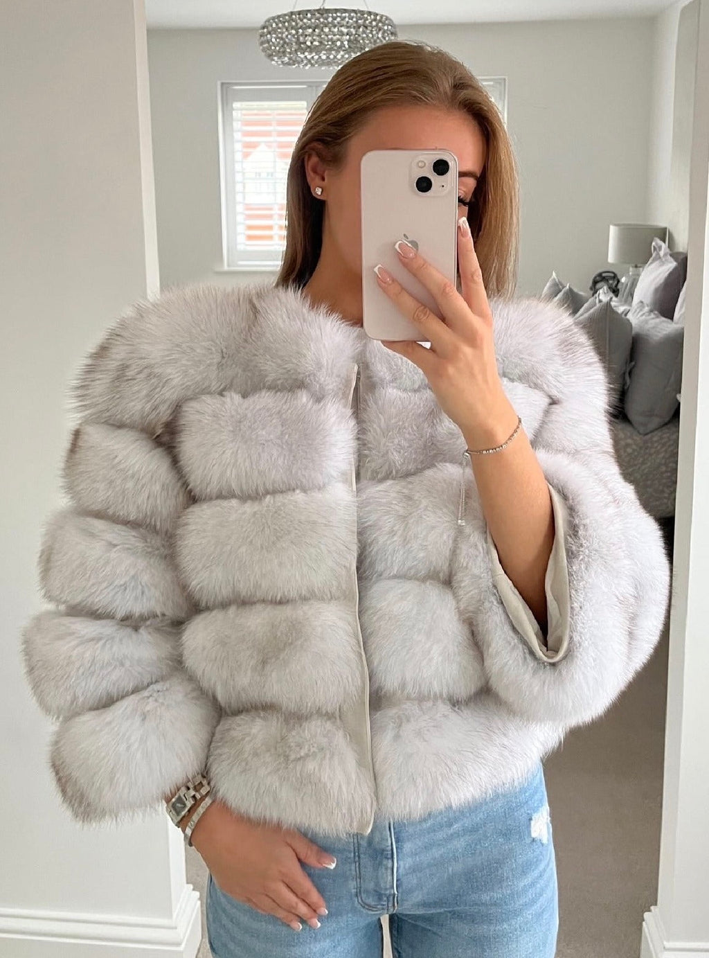 Premium 5 Row Cropped Sleeve Fox Fur Coats