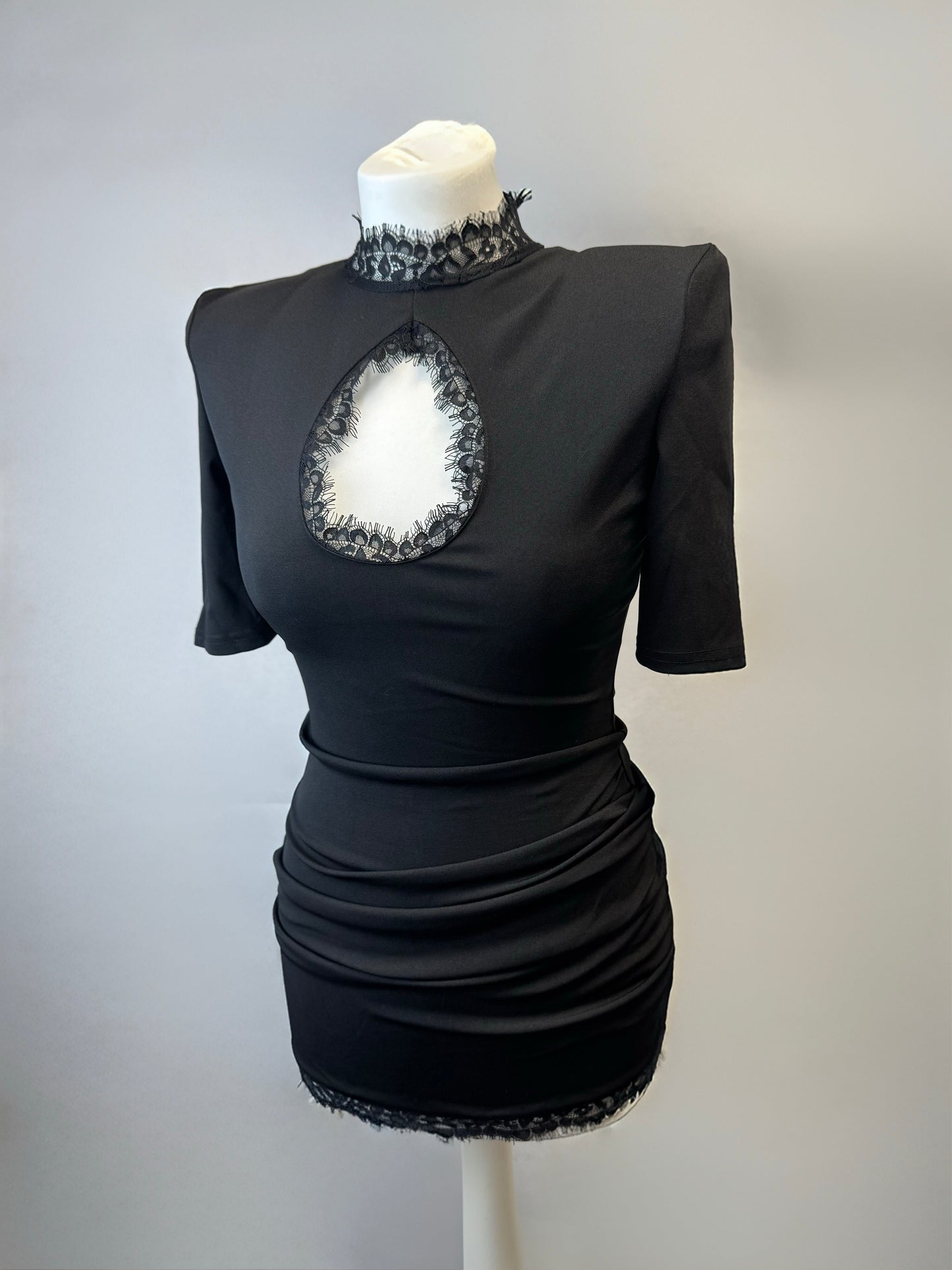 Black Lace Cut Out Mini Dress