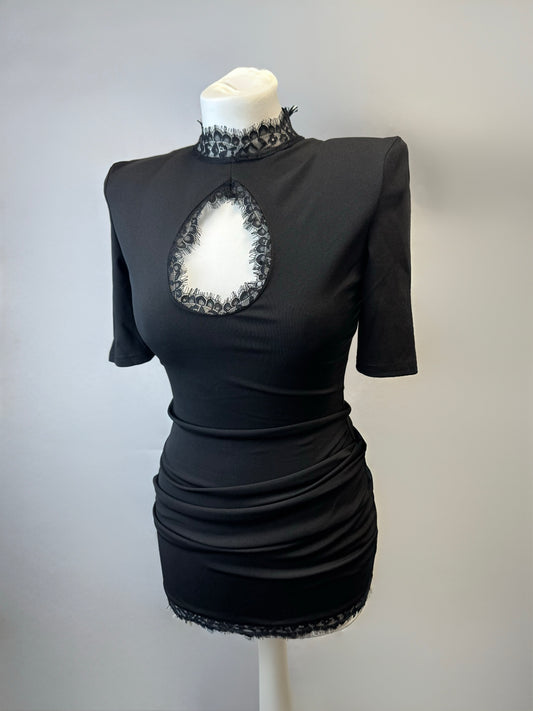 Black Lace Cut Out Mini Dress