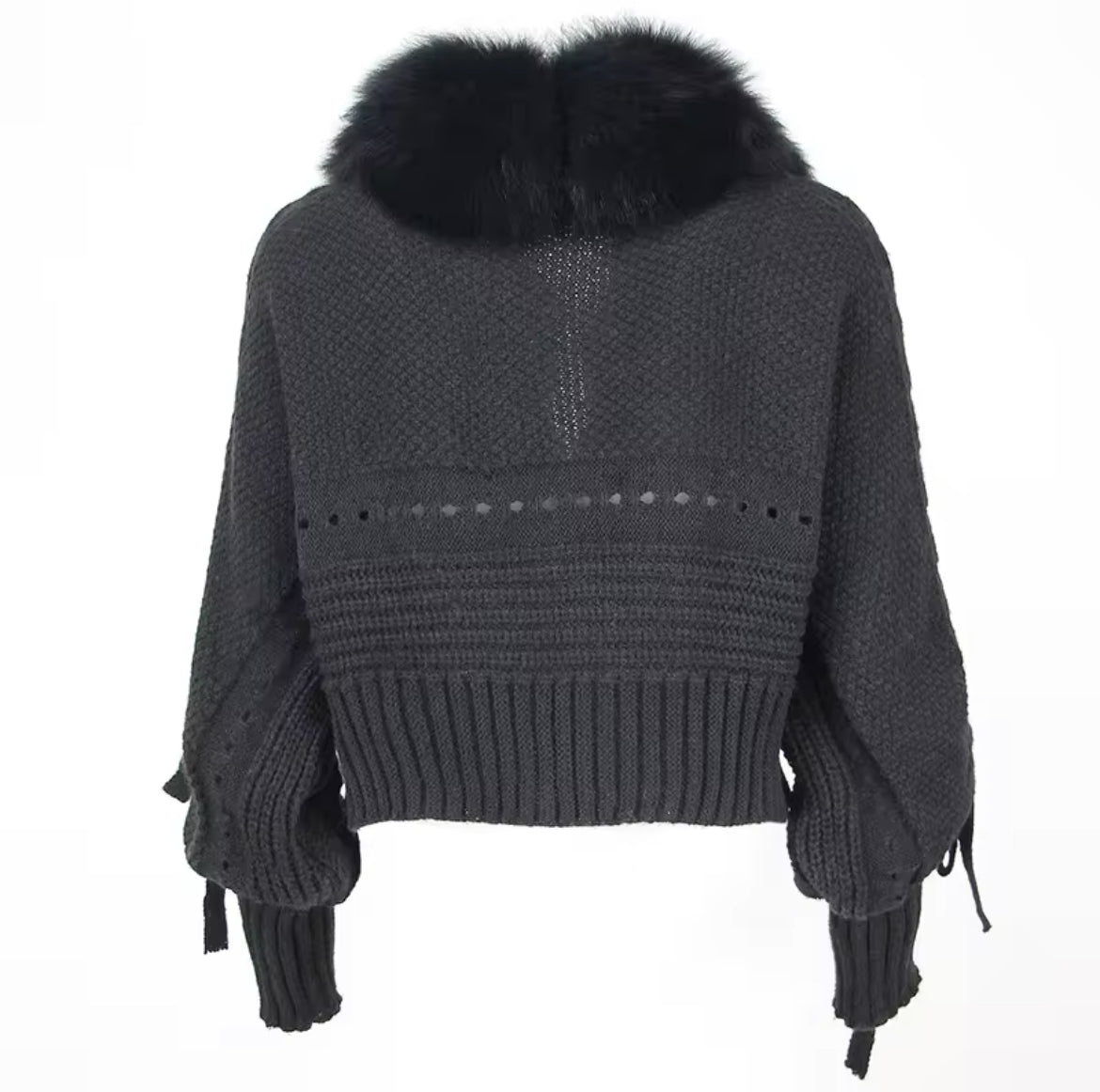 Fox Fur Trim Knitted Cardigan