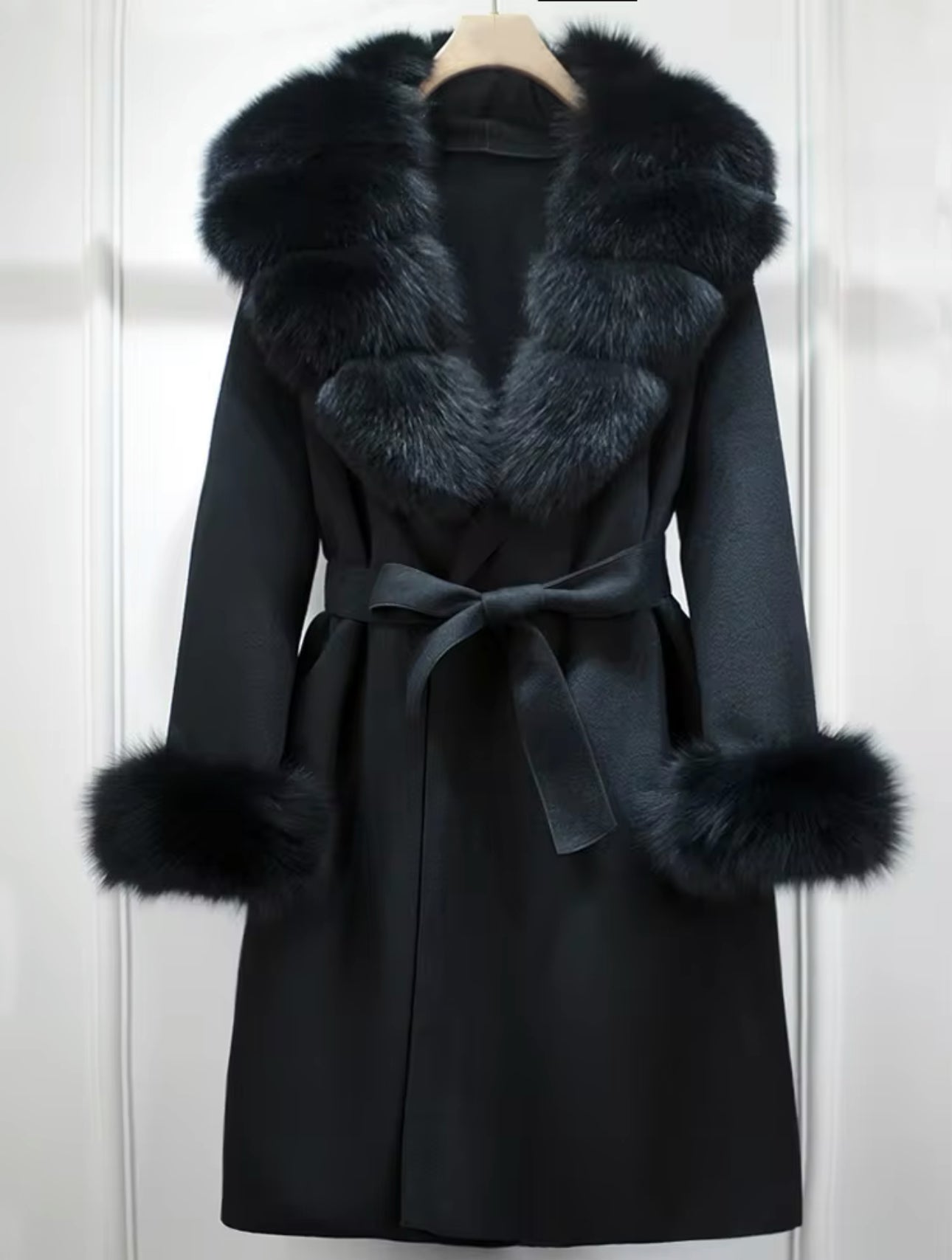 ‘Dolcie’ Long Fox Fur Trim Coat