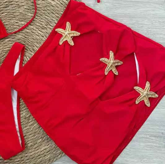 ‘Star’ 3 Piece Bikini & Skirt Set [2/3 Week Delivery]