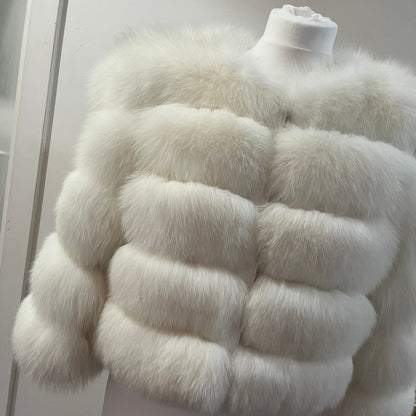 ‘Pure White’ Premium 5 Row Cropped Sleeve Fox Fur Coat