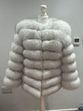 ‘Frost White’ Premium 8 Row Full Sleeve Fox Fur Coat (10/18 Day Delivery)