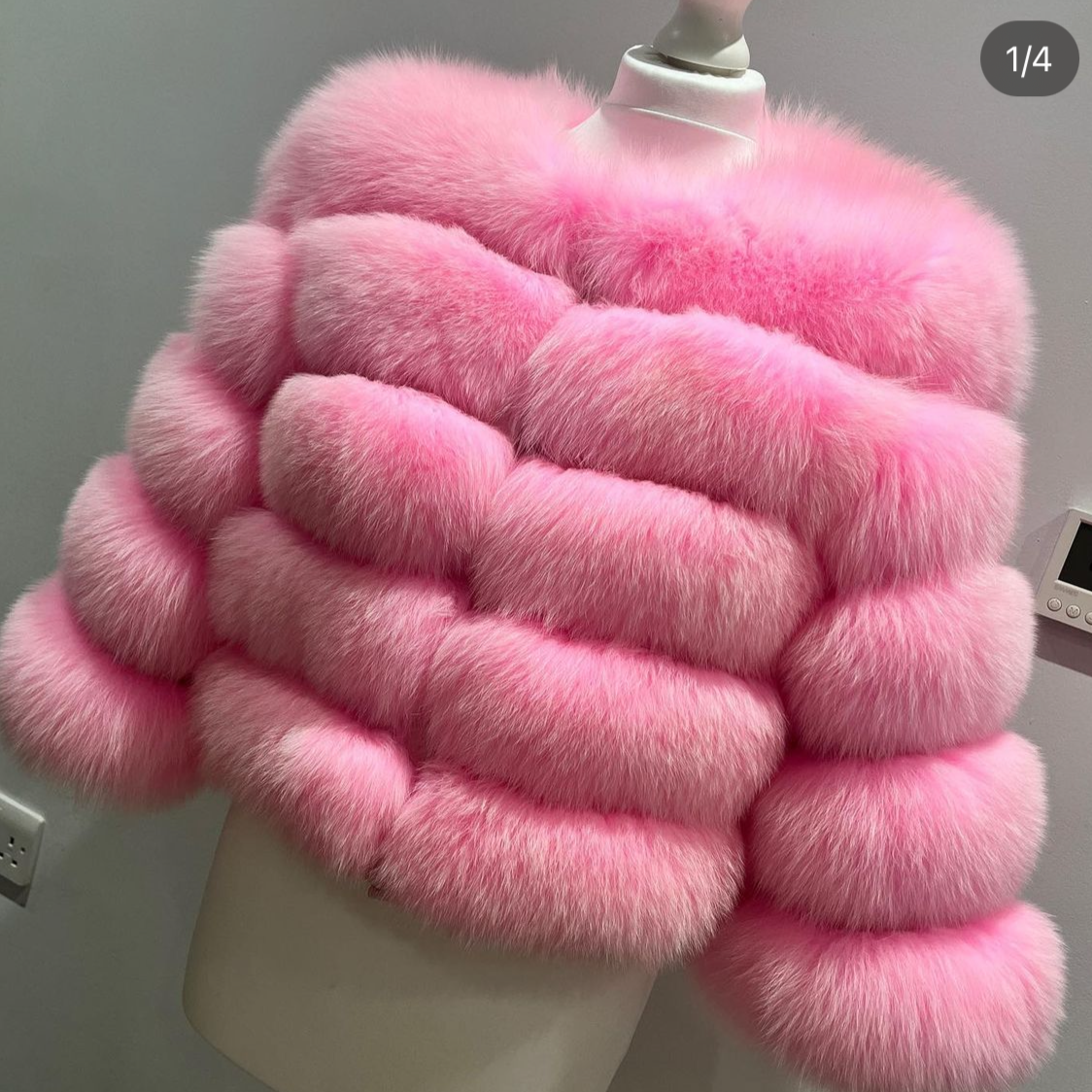 ‘Candy Floss Pink’ Premium 5 Row Cropped Sleeve Fox Fur Coat (10/18 Day Delivery)