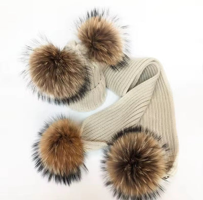 Adults Genuine Raccoon Fur Hat & Scarf Set (1/2 Week Delivery)