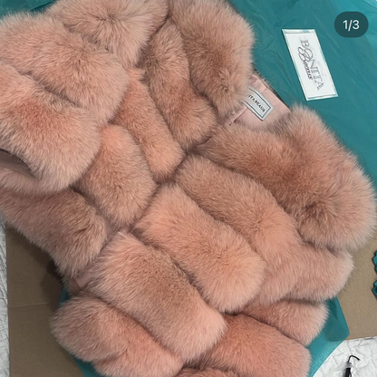 ‘Dusty Pink’ Premium 5 Row Cropped Sleeve Fox Fur Coat (10/18 Day Delivery)