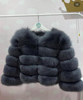 ‘Medium Grey’ Premium 5 Row Cropped Sleeve Fox Fur Coat (10/18 Day Delivery)