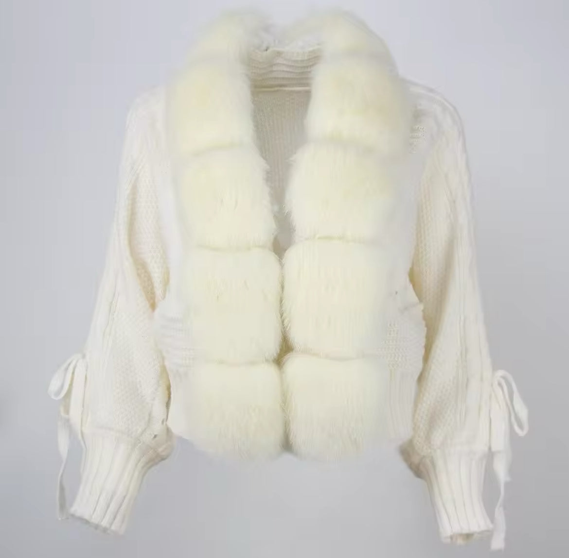 Fox Fur Trim Knitted Cardigan