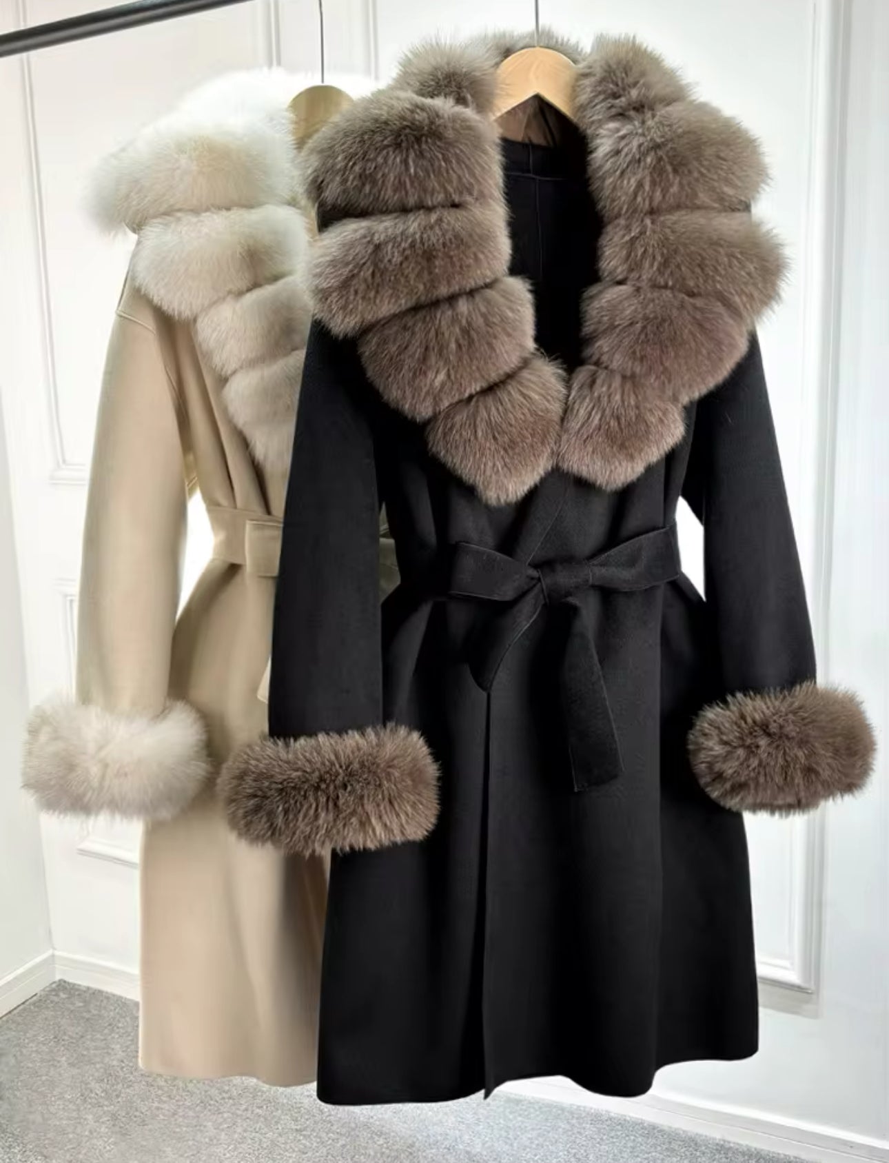 ‘Dolcie’ Long Fox Fur Trim Coat