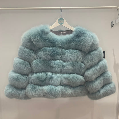 ‘Ice Blue’ Premium 5 Row Cropped Sleeve Fox Fur Coat (10/18 Day Delivery)