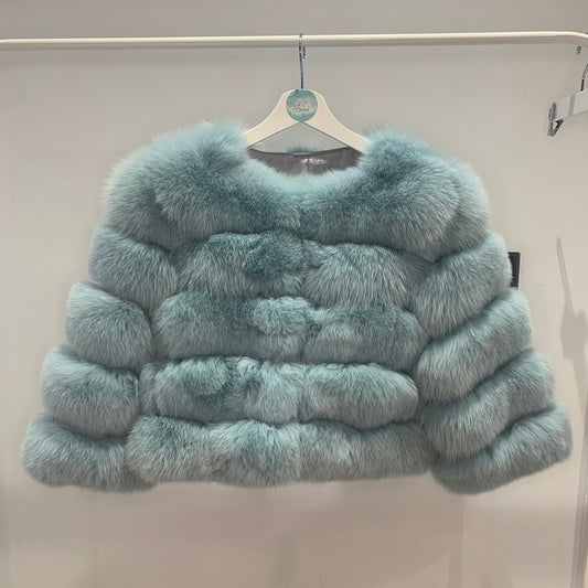 ‘Sky Blue’ Premium 5 Row Cropped Sleeve Fox Fur Coat (10/18 Day Delivery)