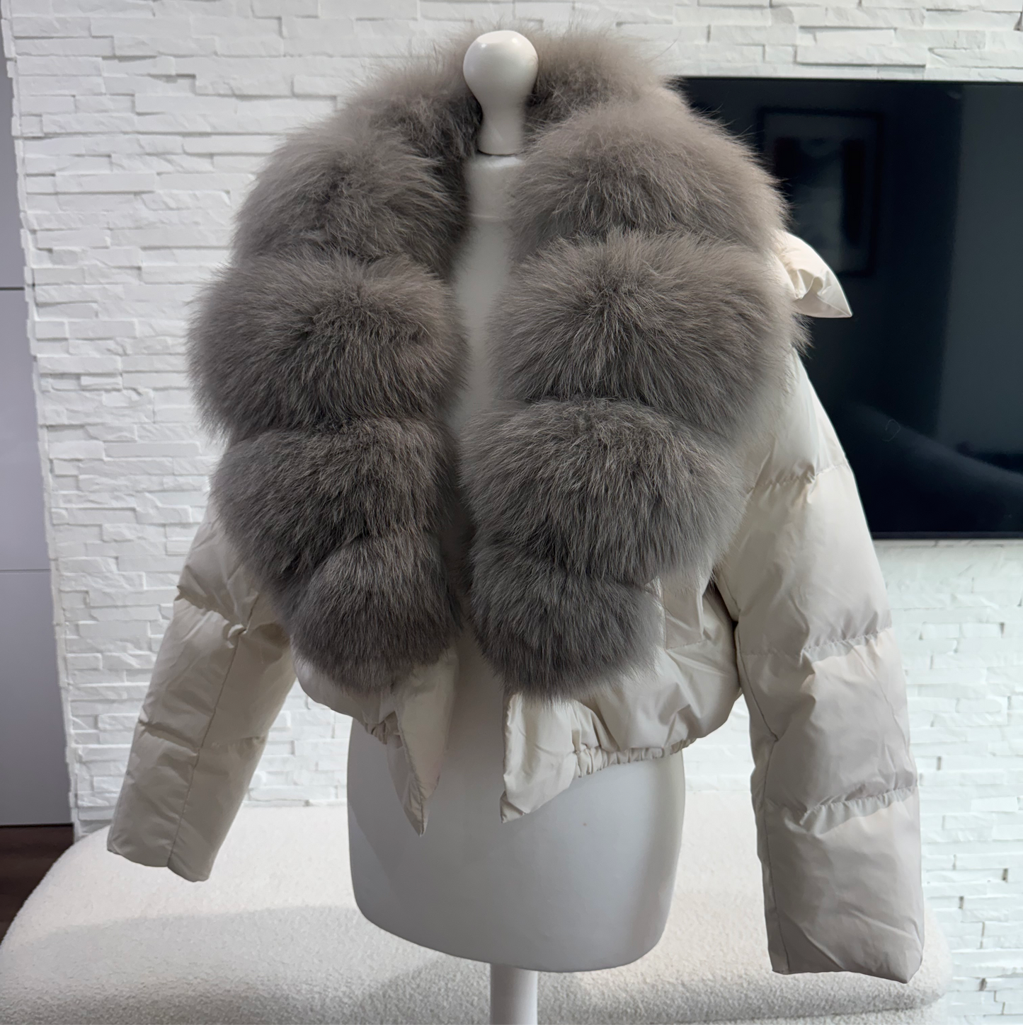 ‘Rosalina’ Real Fox Fur Collar Cropped Body Puffer Jacket