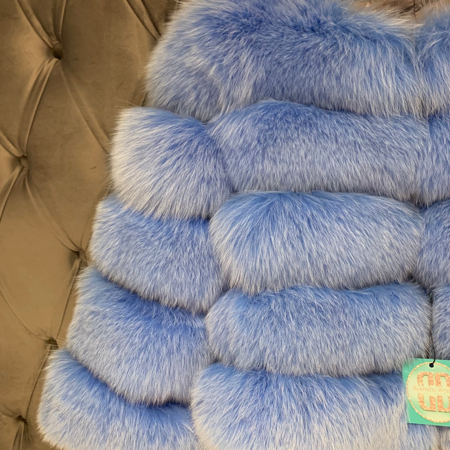 ‘Bubblegum Blue’ Premium 5 Row Cropped Sleeve Fox Fur Coat (10/18 Day Delivery)