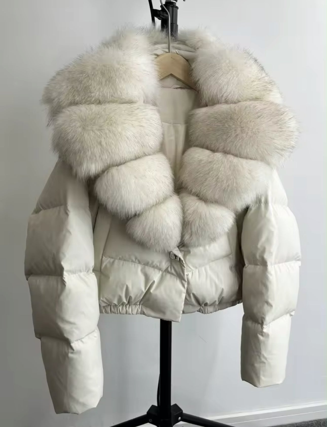 ‘Rosalina’ Real Fox Fur Collar Cropped Body Puffer Jacket