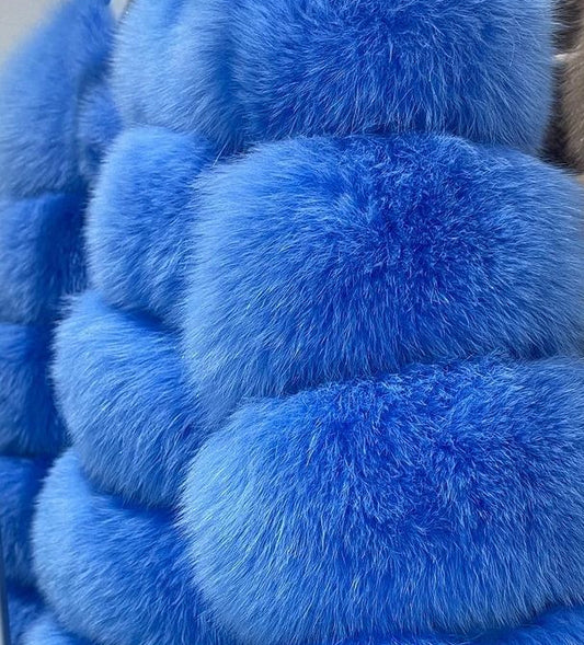 ‘Bubblegum Blue’ Premium 8 Row Full Sleeve Fox Fur Coat (10/18 Day Delivery)