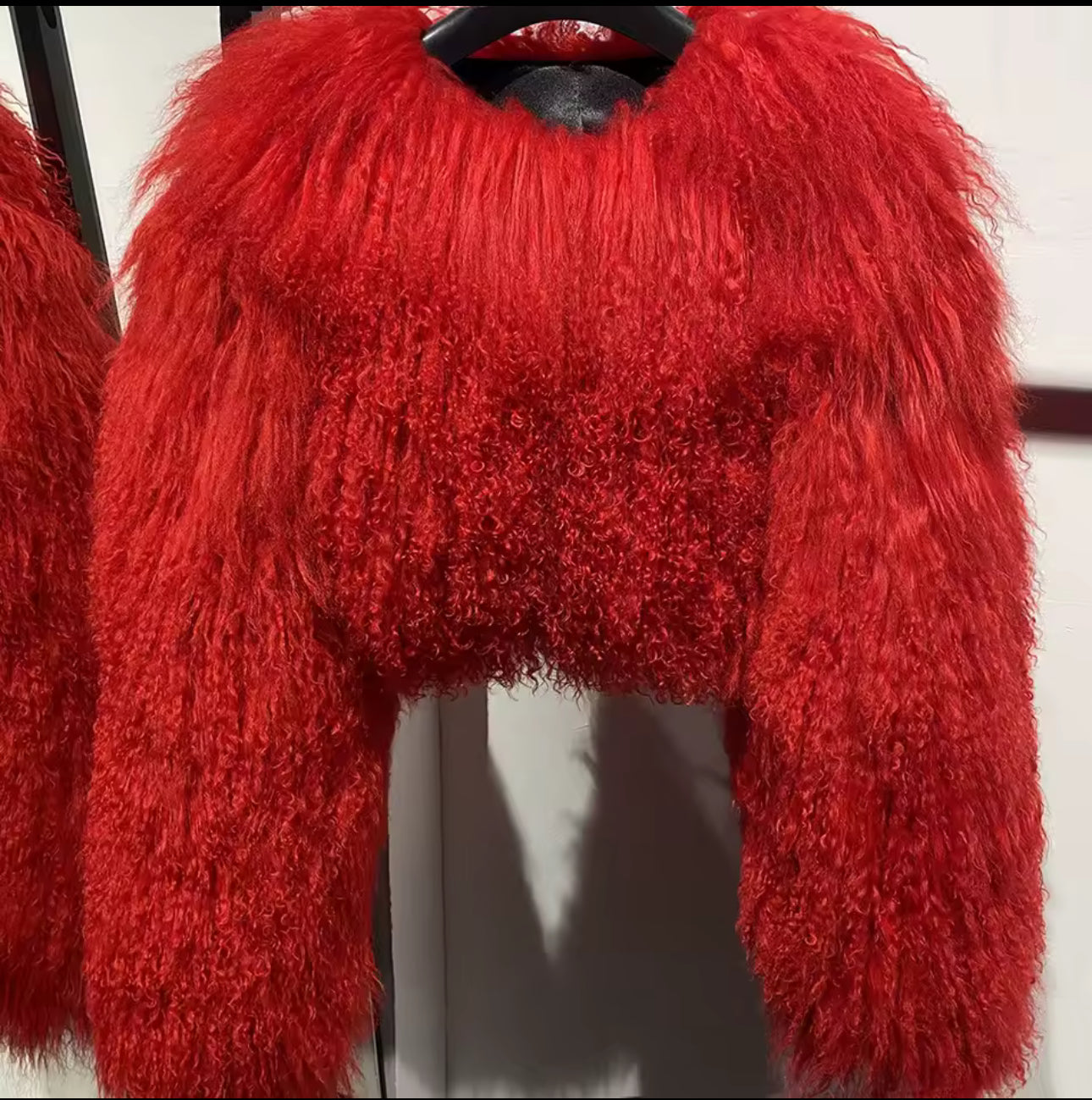 ‘Zara’ Extreme Cropped Mongolian Lamb Fur Coat (8/10 day delivery)