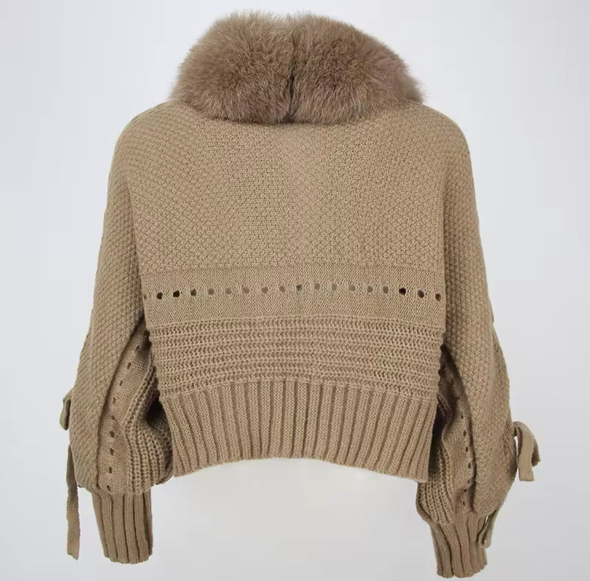 Fox Fur Trim Knitted Cardigan