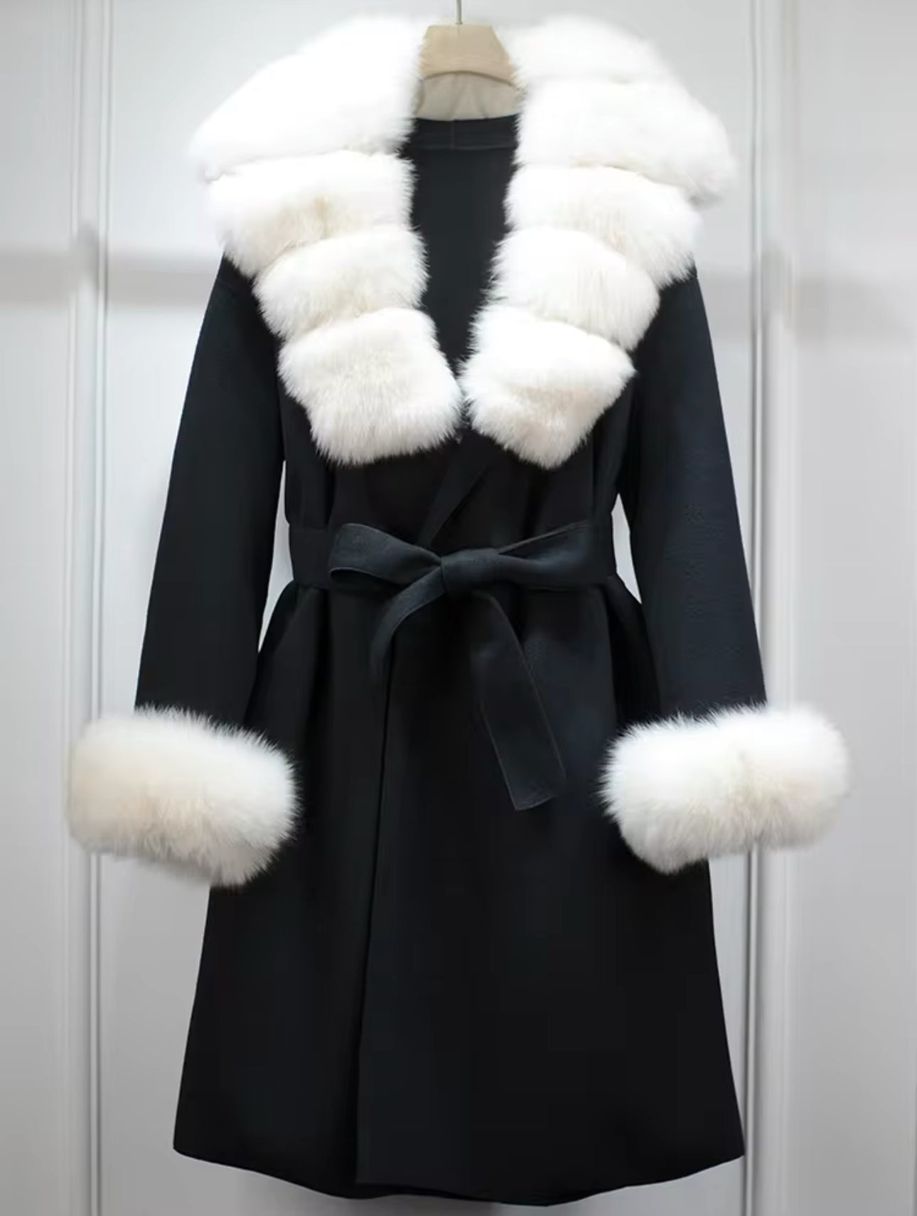 ‘Dolcie’ Long Fox Fur Trim Coat