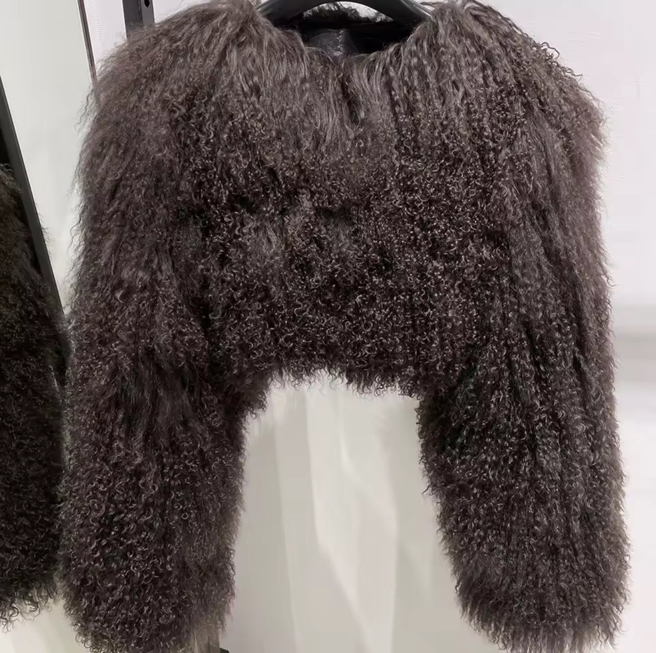 ‘Zara’ Extreme Cropped Mongolian Lamb Fur Coat (8/10 day delivery)