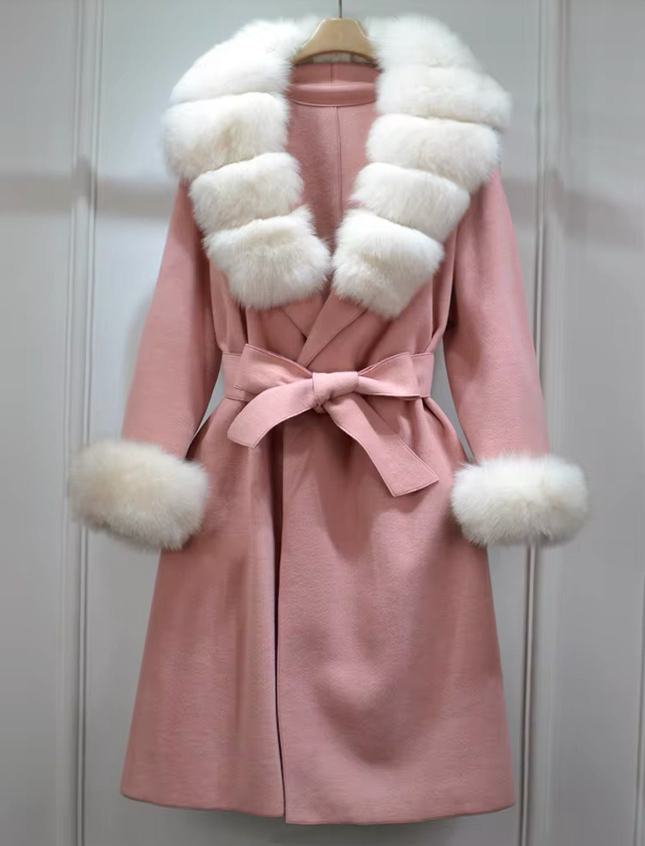 ‘Dolcie’ Long Fox Fur Trim Coat