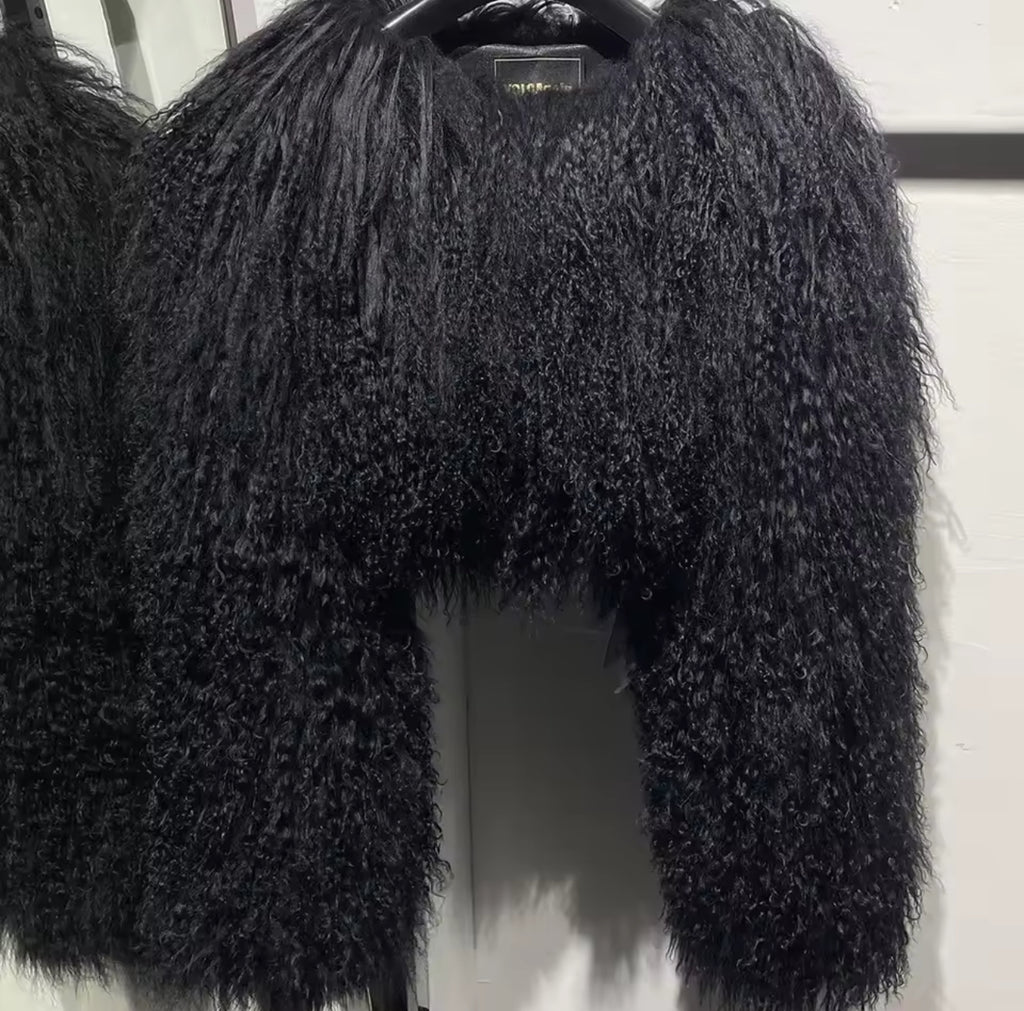 ‘Zara’ Extreme Cropped Mongolian Lamb Fur Coat (8/10 day delivery)