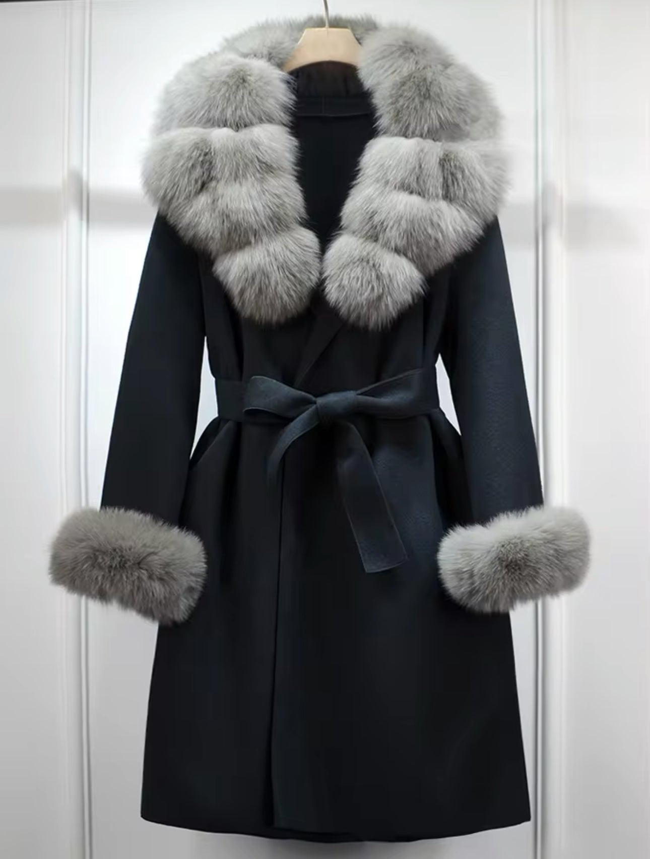 ‘Dolcie’ Long Fox Fur Trim Coat