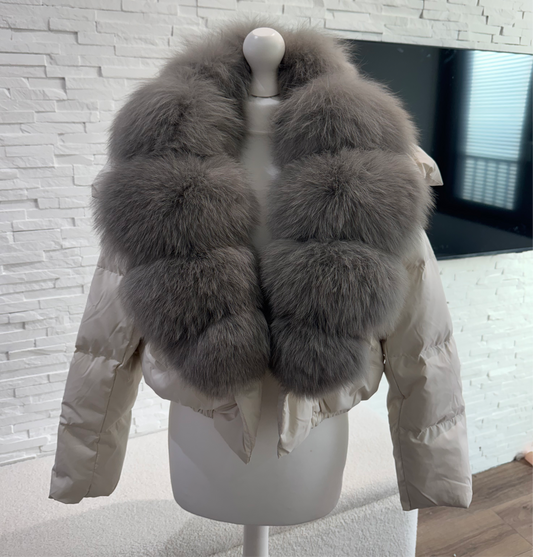 ‘Rosalina’ Real Fox Fur Collar Cropped Body Puffer Jacket