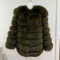 ‘Khaki’ Premium 8 Row Full Sleeve Fox Fur Coat (10/18 Day Delivery)