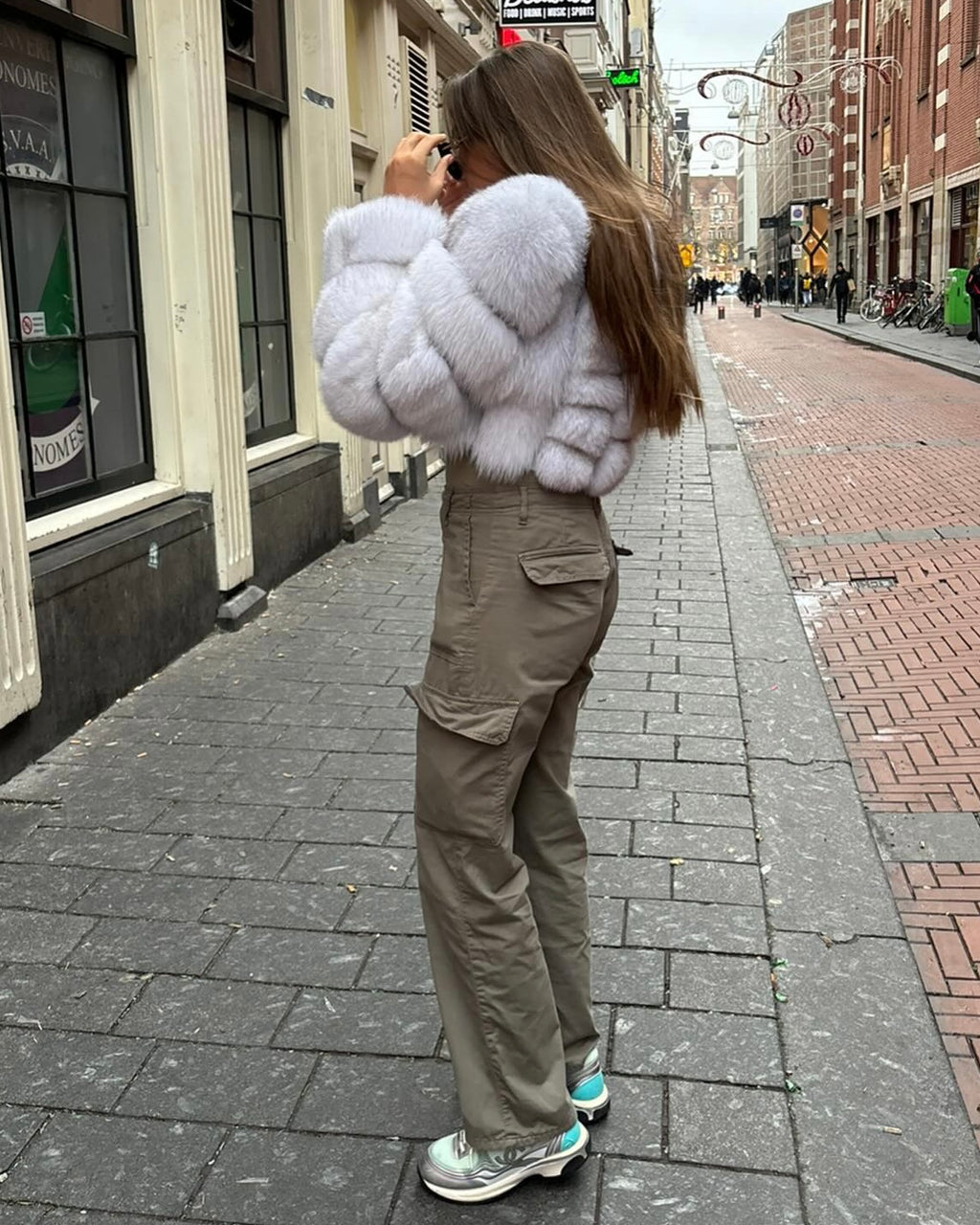 Vertical Premium Full Sleeve Fox Fur Coat (10/18 Day Delivery)