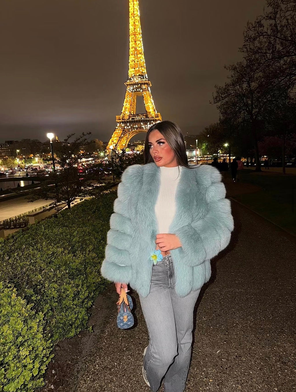 Premium Vertical Long Full Sleeve Fox Fur Coats