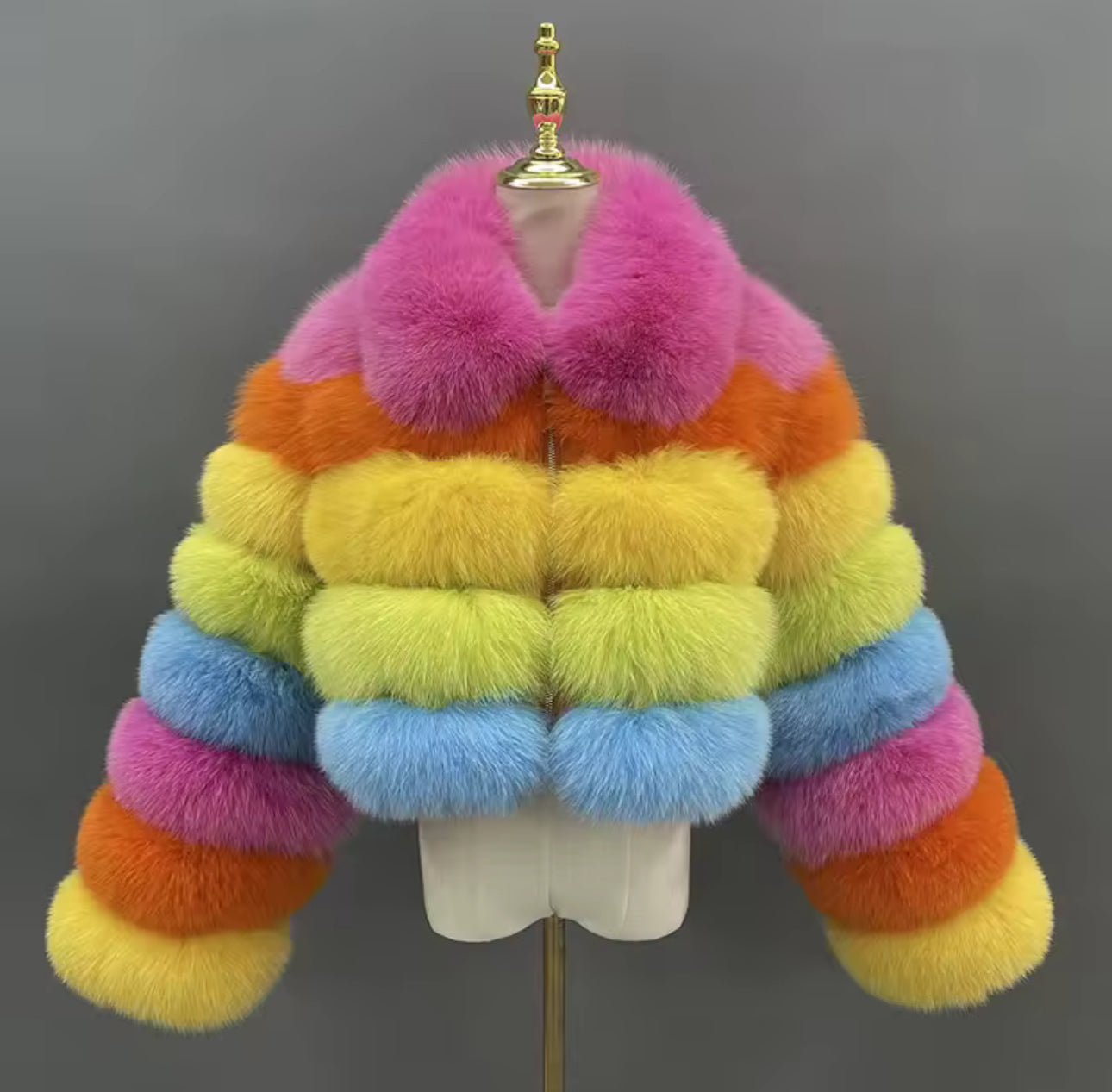 ‘Rainbow’ Premium Collar Full Sleeve Fox Fur (10/18 Day Delivery)