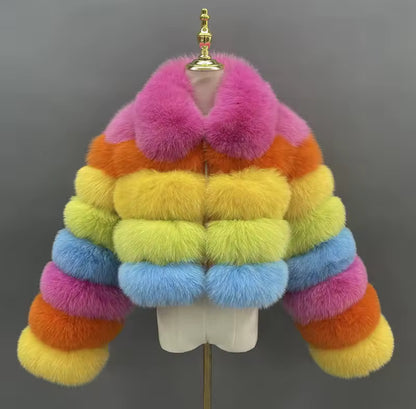 ‘Rainbow’ Premium Collar Full Sleeve Fox Fur (10/18 Day Delivery)